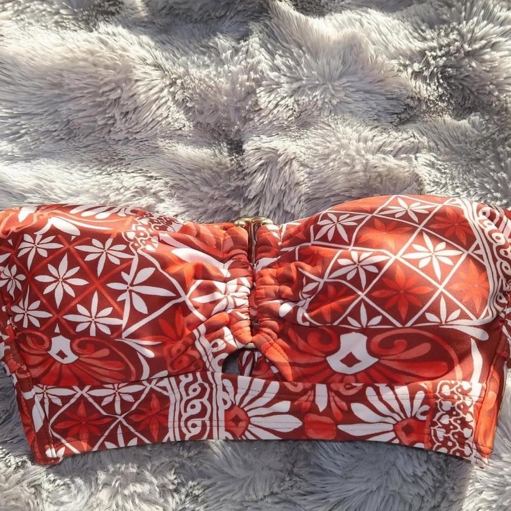 Shade & Shore Red Patterned Bikini Top